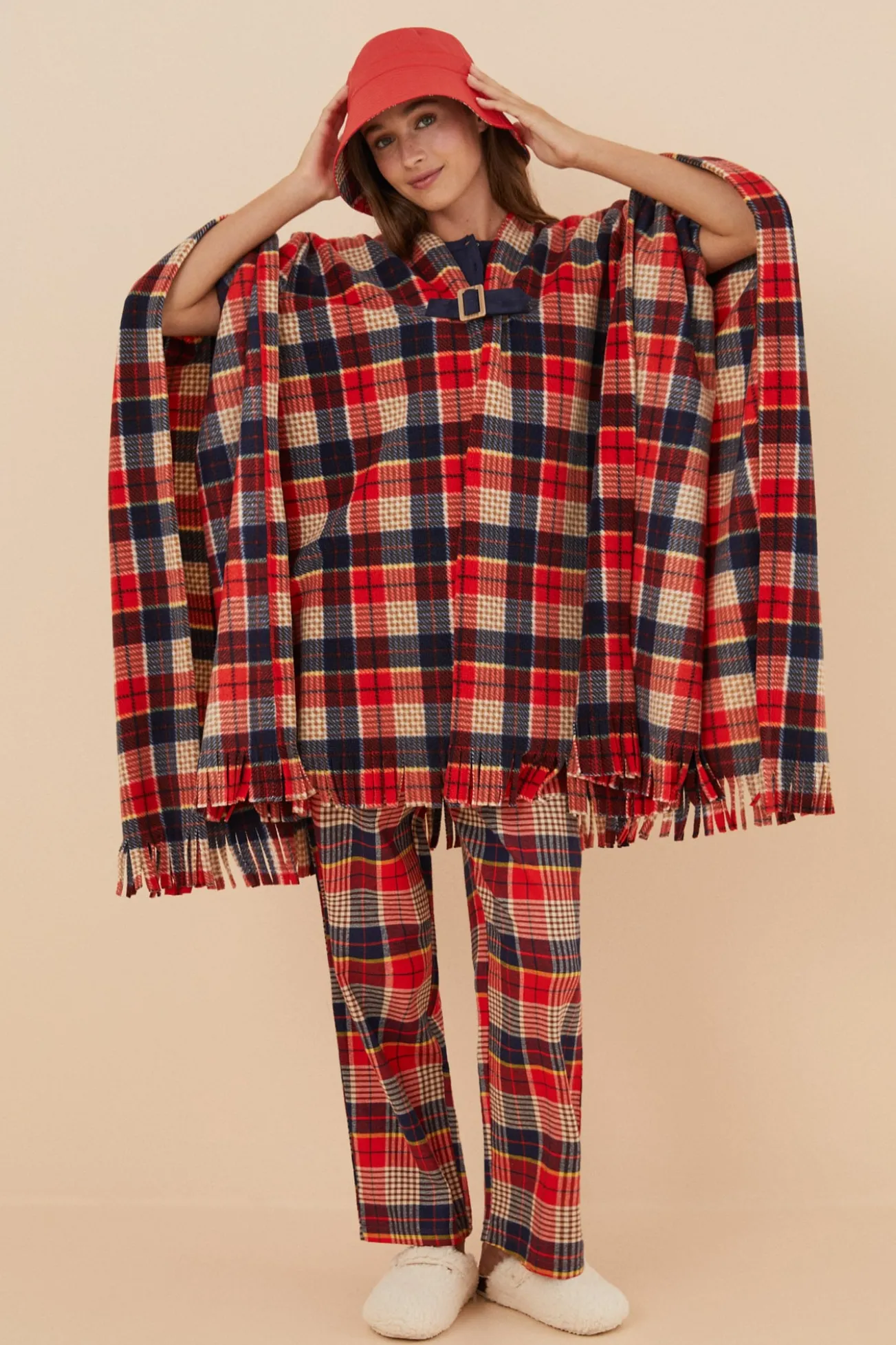 Poncho capa polar cuadros