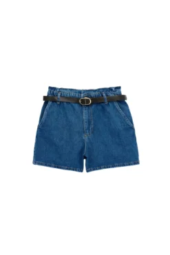 Shorts denim talle alto con cinturón