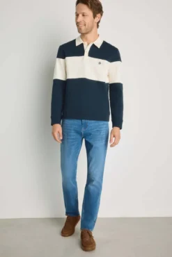 Sudadera cuello camisero de rayas