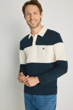Sudadera cuello camisero de rayas