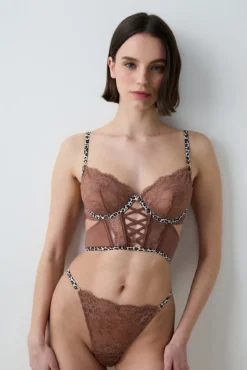 Sujetador bustier encaje leopardo marrón