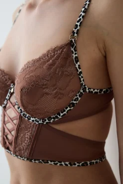 Sujetador bustier encaje leopardo marrón