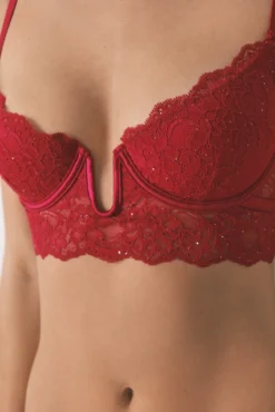 Sujetador GORGEOUS push up encaje rojo brillo