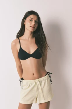 Top bikini escote V liso negro