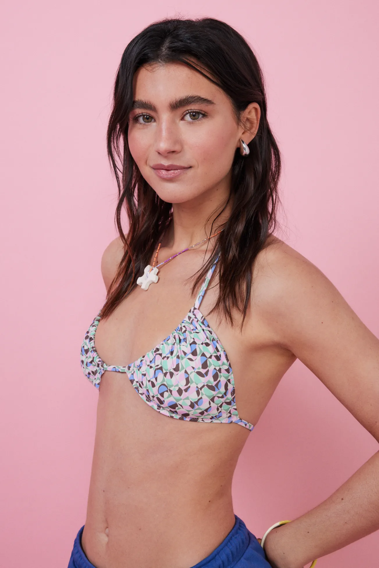 Top bikini triangular cortina estampado