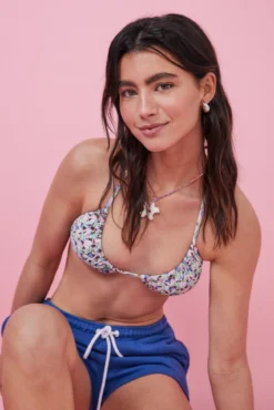 Top bikini triangular cortina estampado