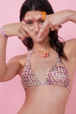 Top bikini triangular cortina estampado