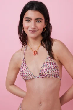 Top bikini triangular cortina estampado