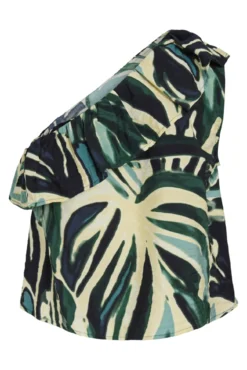 Top con volante estampado de viscosa