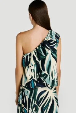 Top con volante estampado de viscosa