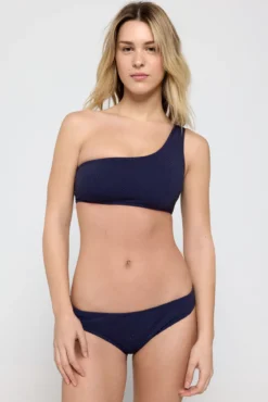 Top de bikini asimétrico de lurex
