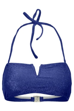 Top de bikini bandeau azul con lúrex