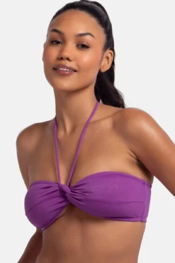 Top de bikini bandeau brillo morado