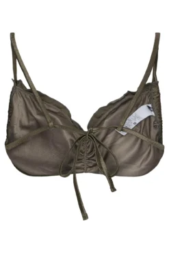 Top de bikini bandeau color metalizado y escote fruncido