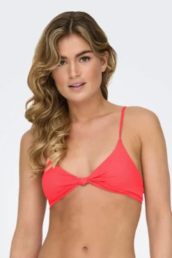 Top de bikini triangular nudo coral neón