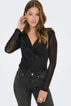 Top de glitter manga larga