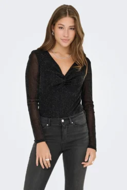 Top de glitter manga larga