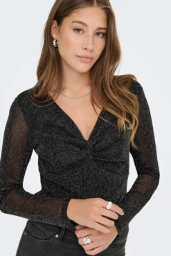Top de glitter manga larga