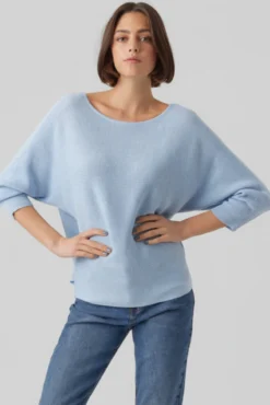 Top de punto manga 3/4 cuello barco