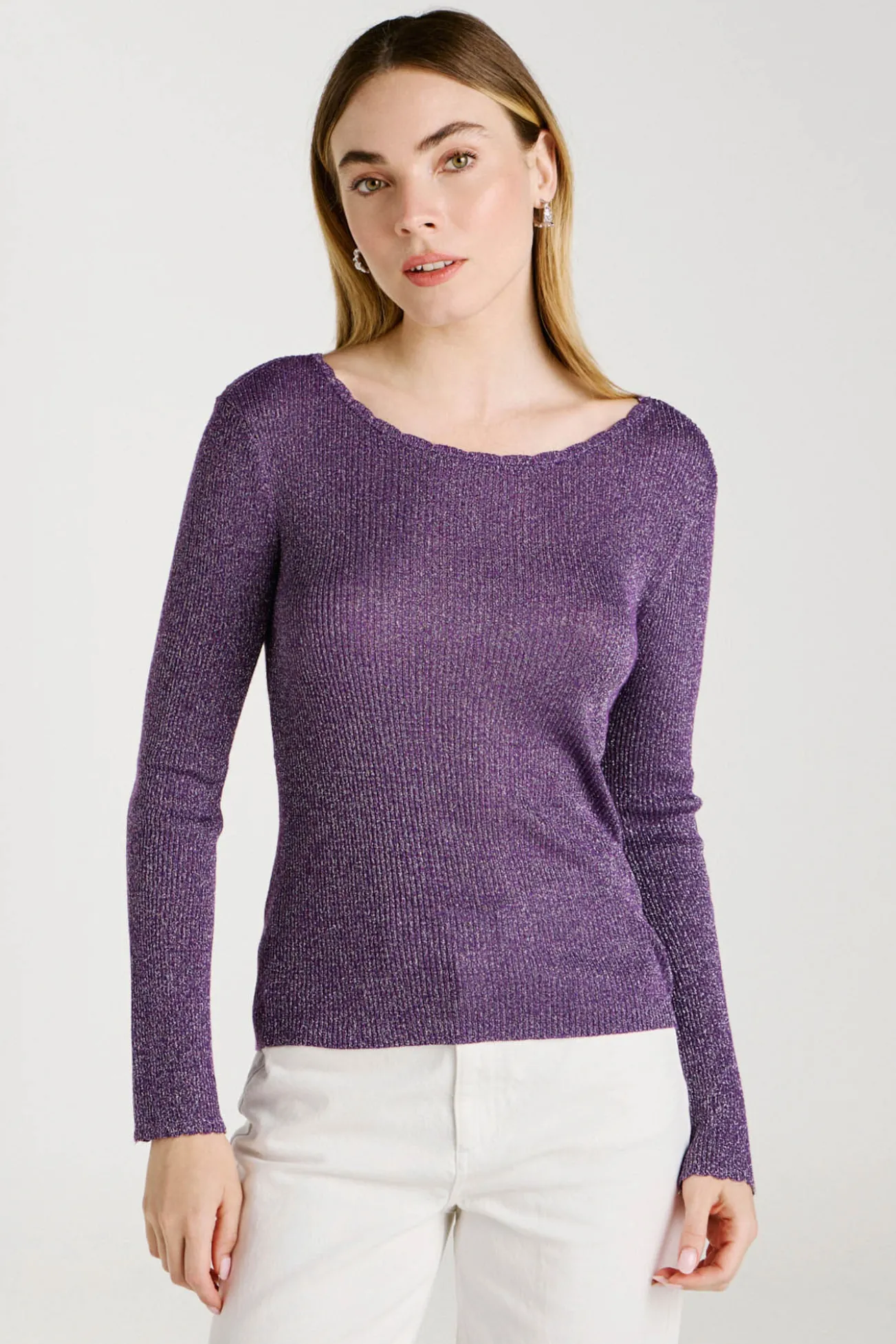 Top de punto reversible con lúrex