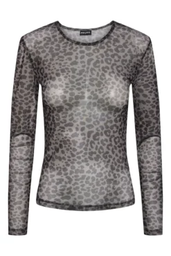 Top tul de manga larga y print en leopardo