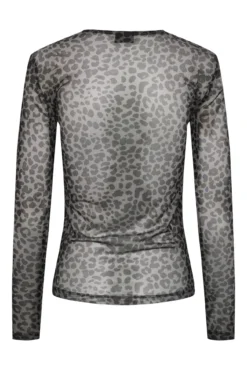 Top tul de manga larga y print en leopardo