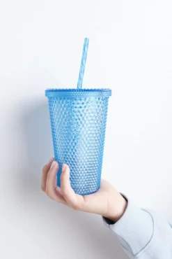 Vaso plástico cañita integrada azul medio