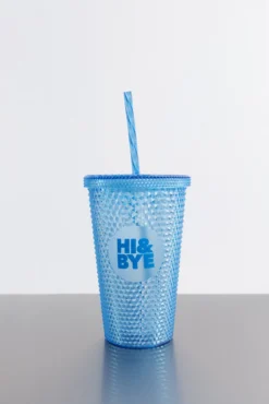 Vaso plástico cañita integrada azul medio