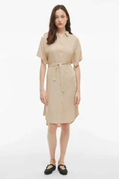 Vestido camisero midi de viscosa y lino
