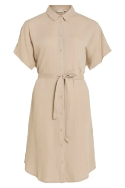 Vestido camisero midi de viscosa y lino