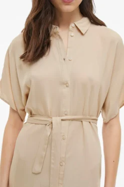 Vestido camisero midi de viscosa y lino