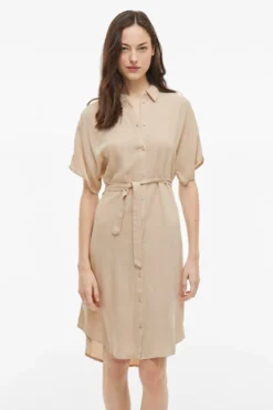 Vestido camisero midi de viscosa y lino
