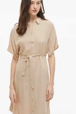 Vestido camisero midi de viscosa y lino