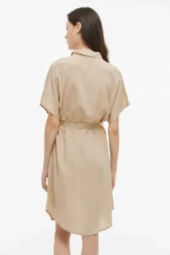 Vestido camisero midi de viscosa y lino