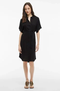 Vestido camisero midi de viscosa y lino