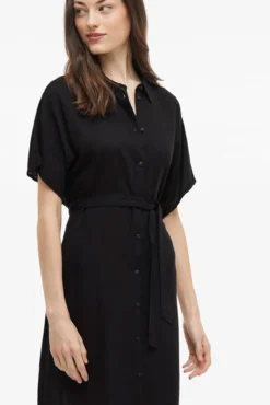 Vestido camisero midi de viscosa y lino