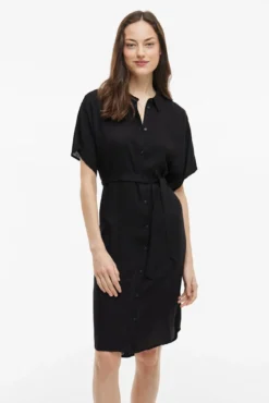 Vestido camisero midi de viscosa y lino