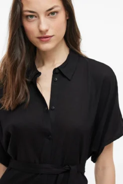 Vestido camisero midi de viscosa y lino
