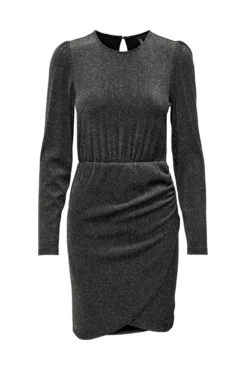 Vestido cocktail premamá negro en tejido con detalle de purpurina