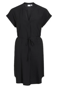 Vestido corto cuello mao con viscosa