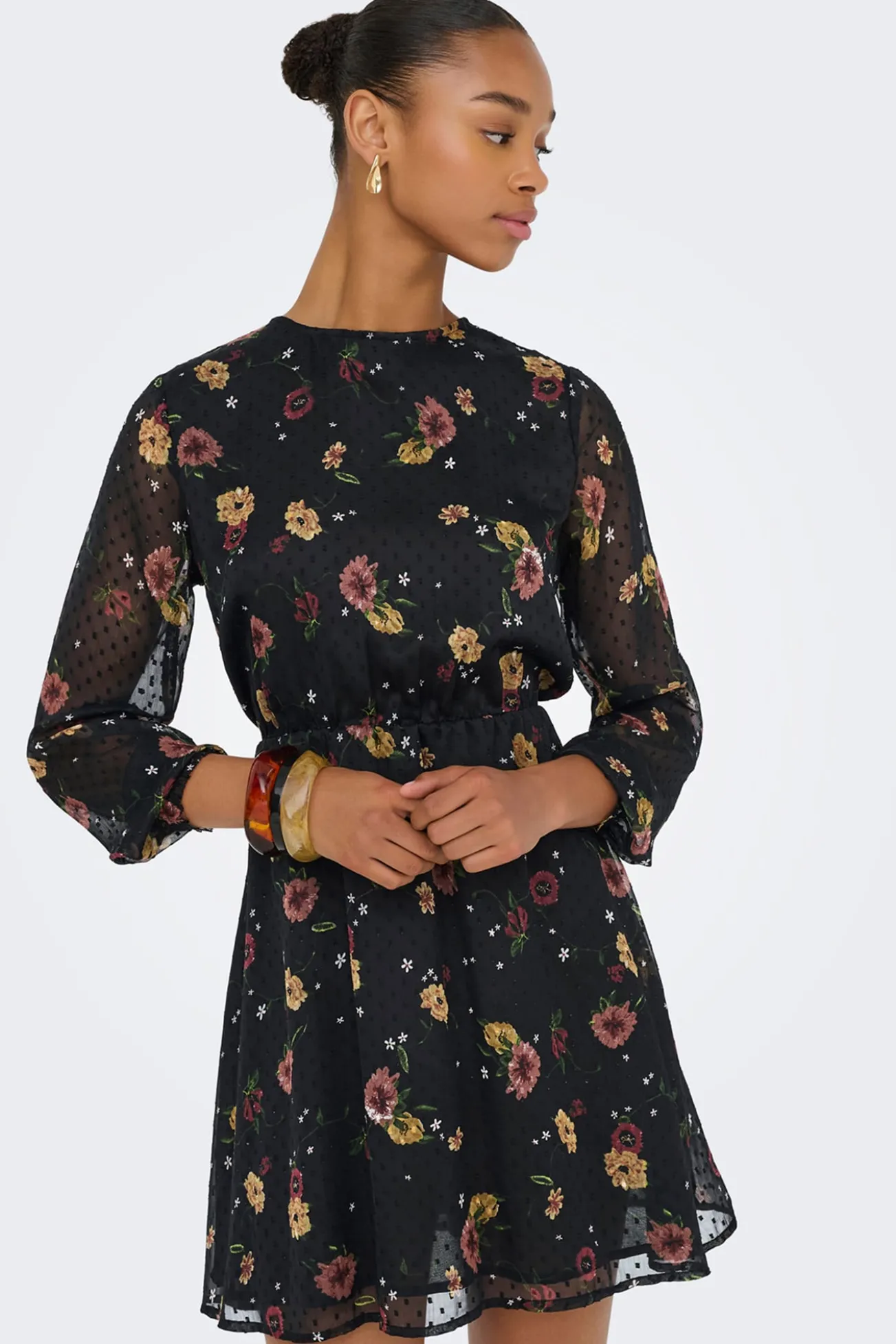 Vestido corto de gasa print floral