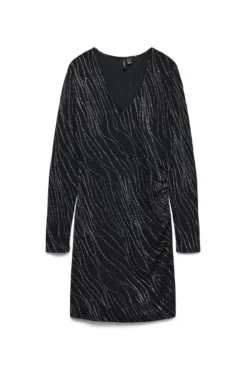 Vestido corto de manga larga lúrex