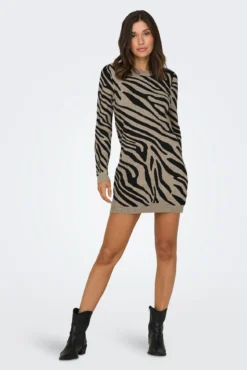 Vestido corto de punto animal print