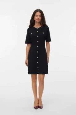 Vestido corto de punto y botones dorados