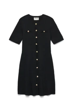 Vestido corto de punto y botones dorados