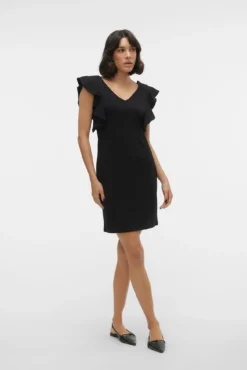 Vestido corto escote pico y corte en la cintura