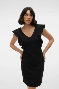 Vestido corto escote pico y corte en la cintura