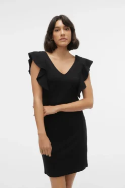 Vestido corto escote pico y corte en la cintura