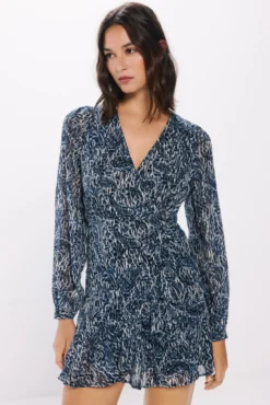 Vestido corto gasa estampado lurex
