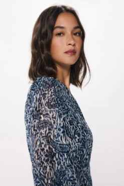 Vestido corto gasa estampado lurex